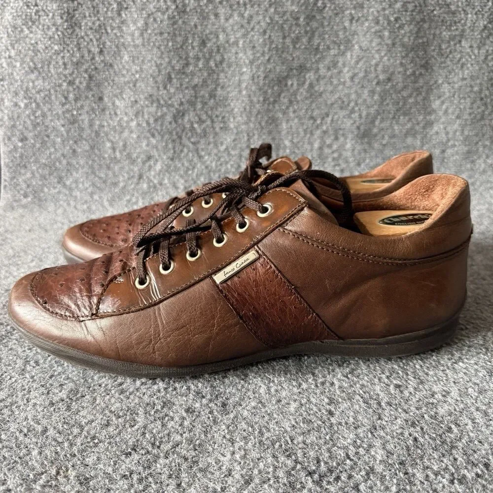 Franco Sarto Men's Brown Leather Ostrich Print Lace-Up Sneakers US 12.5 67576A